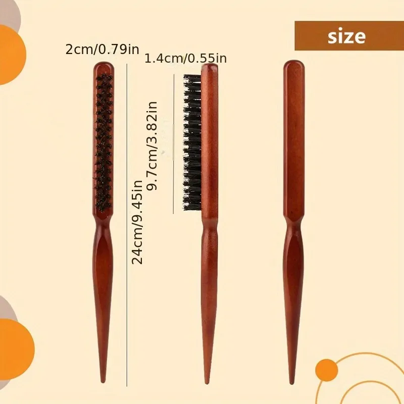 Professional 3-Row Boar Bristle & Nylon Teasing Brush – Mixed Bristle Hair Brush for Volumizing, Backcombing, Smoothing & Updos, Ideal for All Hair Types